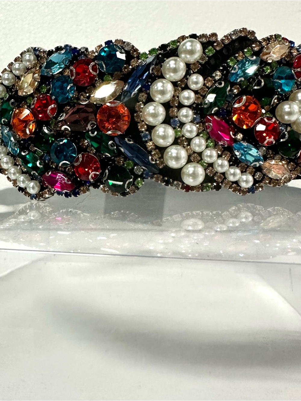 Multicolor Jeweled Pearl Fringe Hair Barrette - Picture 2 of 3